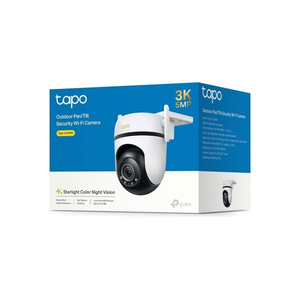 TP-LİNK Tapo C530WS | Dış Mekan Wi-Fi Güvenlik Kamerası | 3K 5MP Canlı Görüntü | Starlight Renkli Gece Görüşü | 360° Pan/Tilt | AI Kişi/Evcil Hayvan/Araç Algılama | IP66 Su & Toz Geçirmez