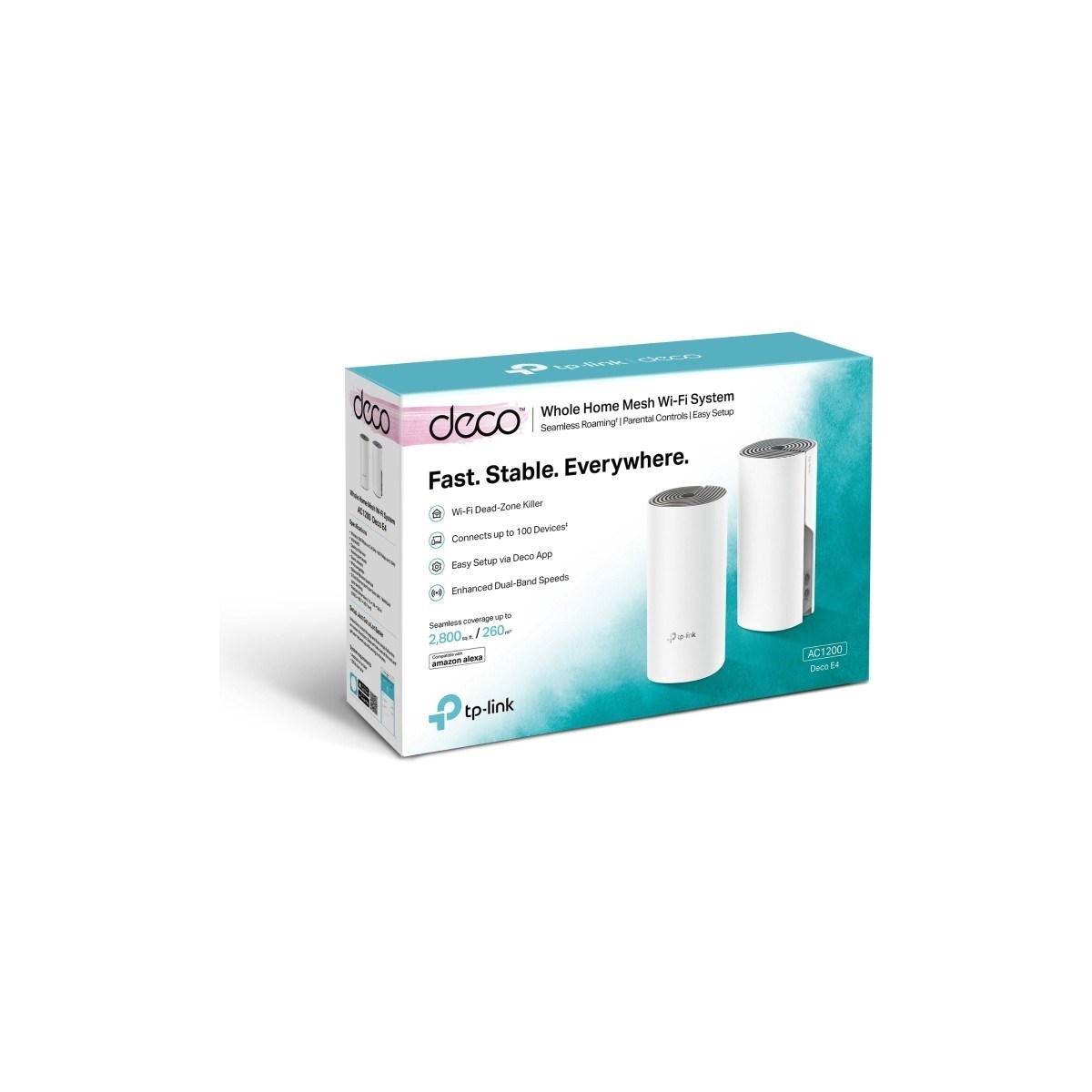 TP-LİNK Deco E4 (2-Pack) | Wi-Fi 5 Mesh Sistemi | AC1200 Mbps Hız | Fiber Uyumlu | Çift Bant | 100 Mbps Port | 100 Cihaz | 260 m² Kapsama | WPA3 | Mobil Uygulama ile Kolay Kurulum