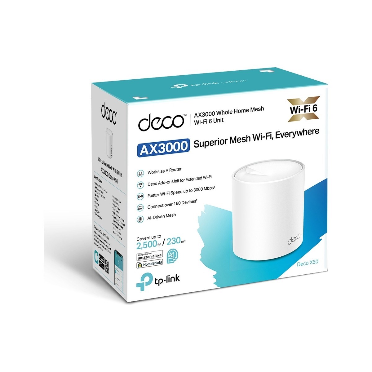 TP-LİNK Deco X50 (1-Pack) | Wi-Fi 6 Mesh Sistemi | AX3000 Mbps Hız | Fiber Uyumlu | Çift Bant | Gigabit Port | 150 Cihaz | 230 m² Kapsama | WPA3 | Mobil Uygulama ile Kolay Kurulum