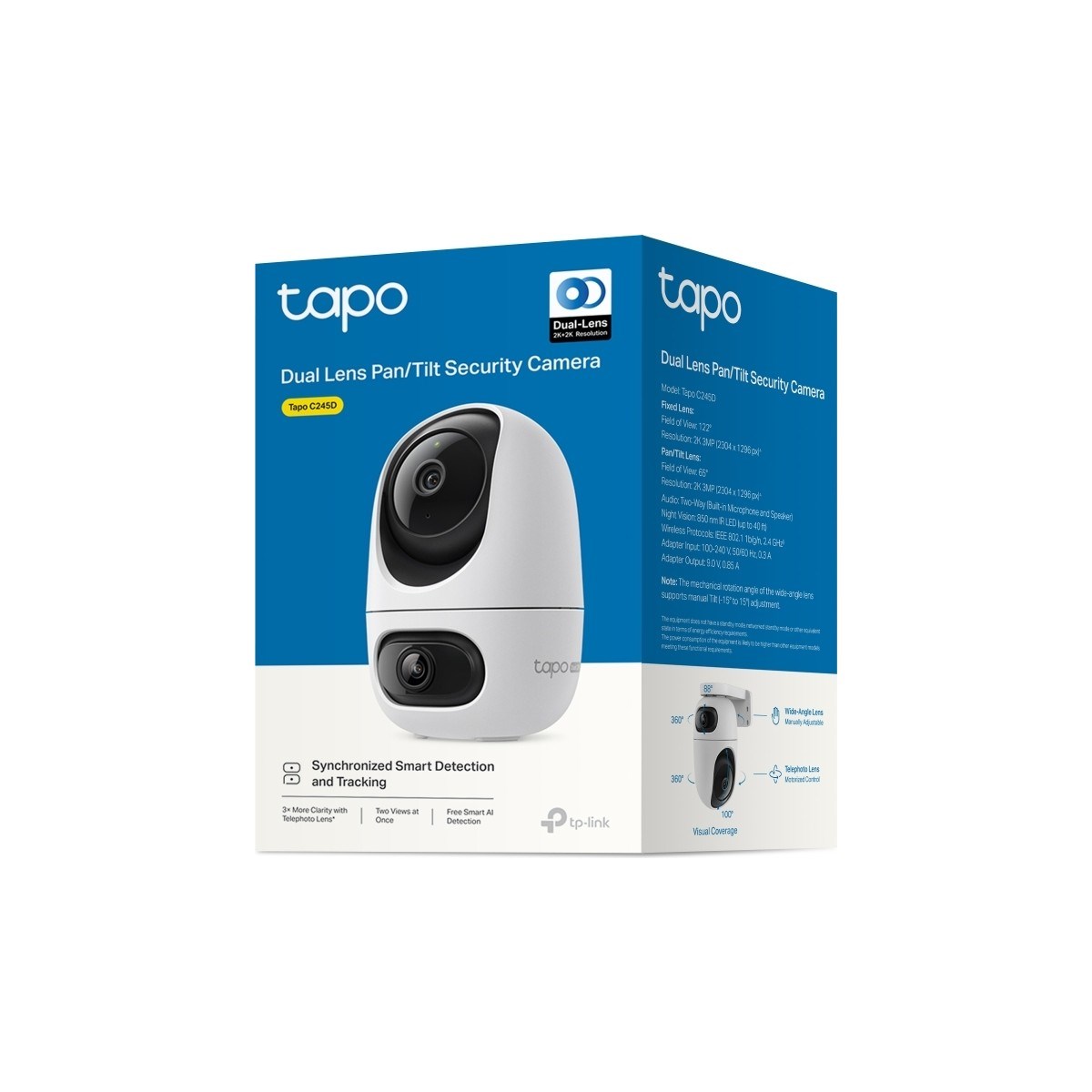 TP-LİNK Tapo C245D | 2k 3mp Çift Lensli Akıllı Güvenlik Kamerası | 360° | Geniş Açı ve Tele-Lens | Akıllı Hareket Takibi | Aı Kişi ve Bebek Ağlaması Algılama | Çift Ekran Izleme|bulut/sd Kart Depolama