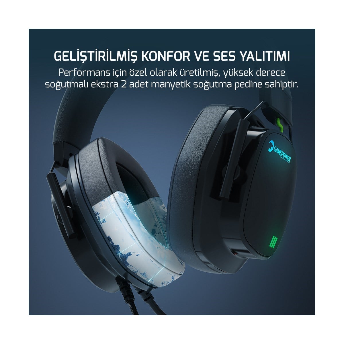 GAMEPOWER Kai Titanium Siyah 7.1 Surround Hi-Fi Manyetik Pad Rgb Gaming Kulaklık (2x Cooling Pad Hediyeli)