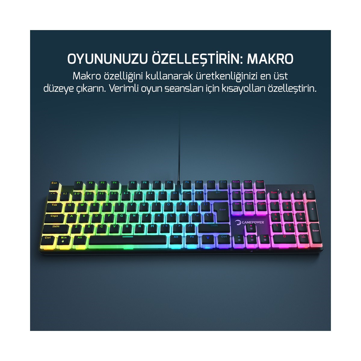 GAMEPOWER Suki Mekanik Kırmızı Switch Puding Keycaps Türkçe Q 104 Tuş USB Gaming Klavye