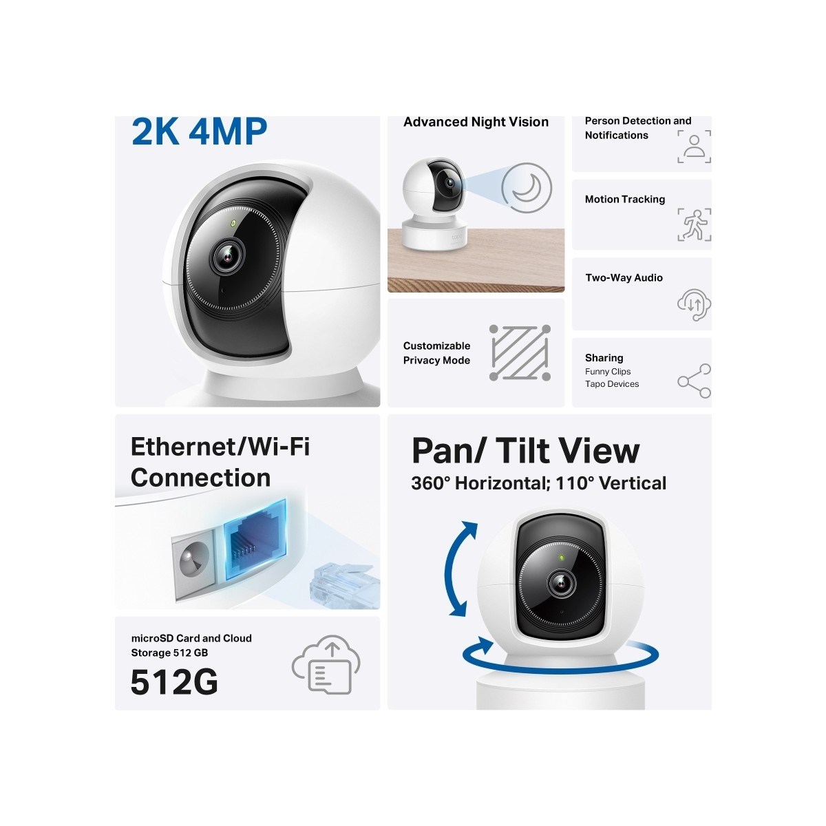 TP-LİNK Tapo C222 | İç Mekan Wi-Fi/Ethernet Güvenlik Kamerası | 2K 4MP | AI Hareket Takibi | 360° Görüş | 9m Gece Görüşü | Çift Yönlü Ses | Bulut & Yerel Depolama | Bebek Ağlaması Tespiti