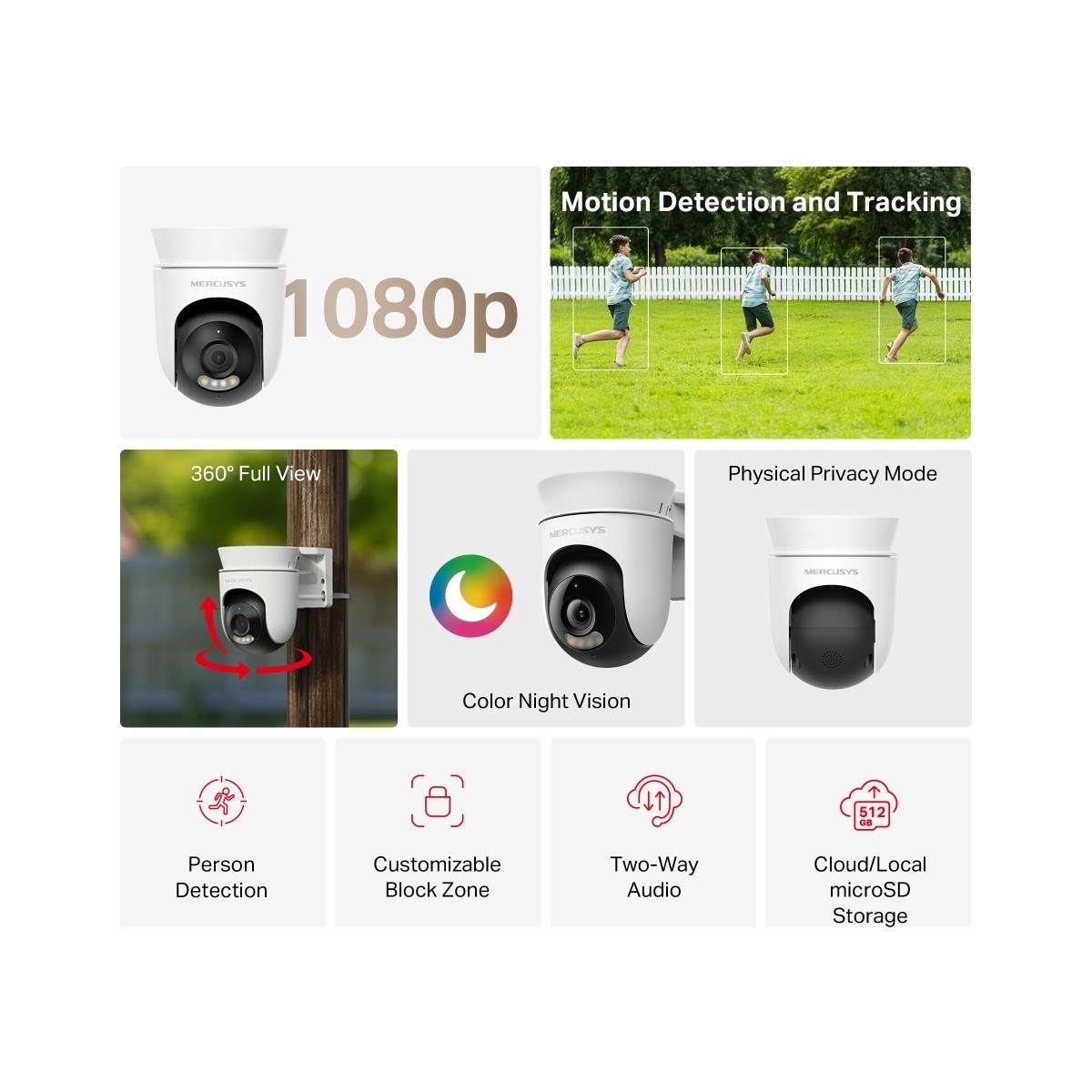 MERCUSYS MC500 | 1080P Dış Mekan Güvenlik Kamerası | 360° Görüş | Renkli Gece Görüşü | Akıllı Takip | İp65 Microsd & Bulut Depolama