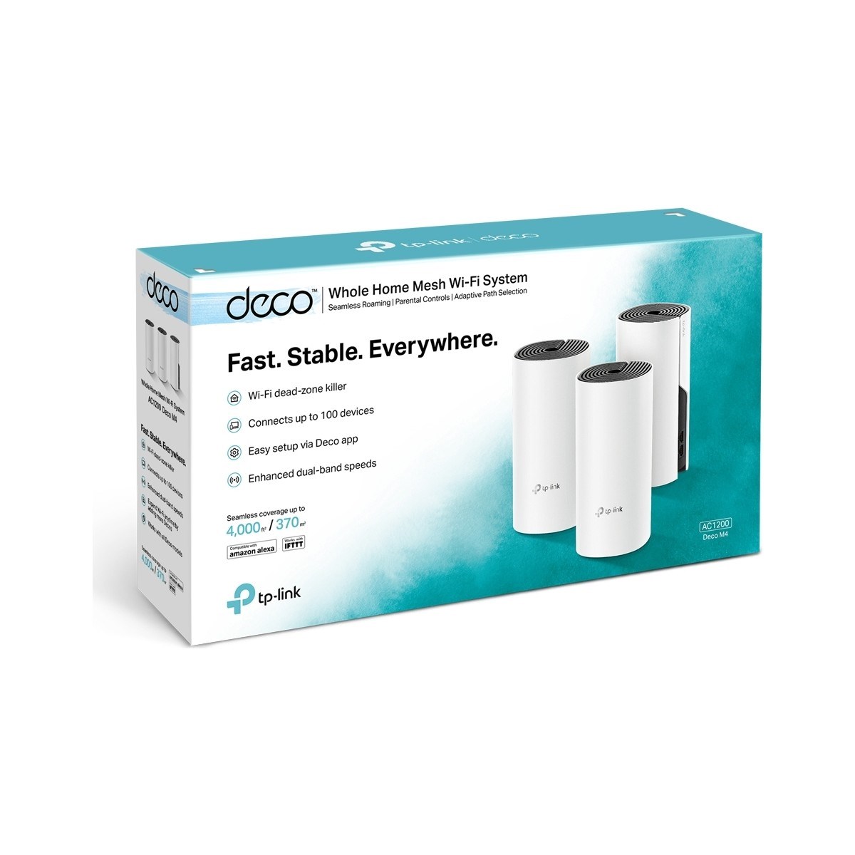 TP-LİNK Deco M4 (3-Pack) | Wi-Fi 5 Mesh Sistemi | AC1200 Mbps Hız | Fiber Uyumlu | Çift Bant | Gigabit Port | 100 Cihaz | 370 m² Kapsama Alanı | WPA3 | Mobil Uygulama ile Kolay Kurulum