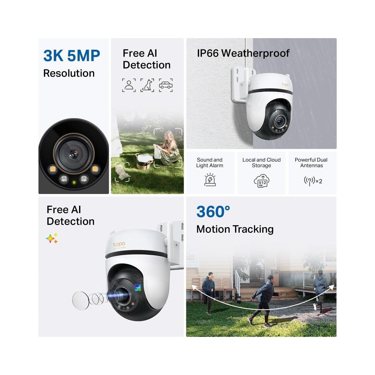 TP-LİNK Tapo C530WS | Dış Mekan Wi-Fi Güvenlik Kamerası | 3K 5MP Canlı Görüntü | Starlight Renkli Gece Görüşü | 360° Pan/Tilt | AI Kişi/Evcil Hayvan/Araç Algılama | IP66 Su & Toz Geçirmez