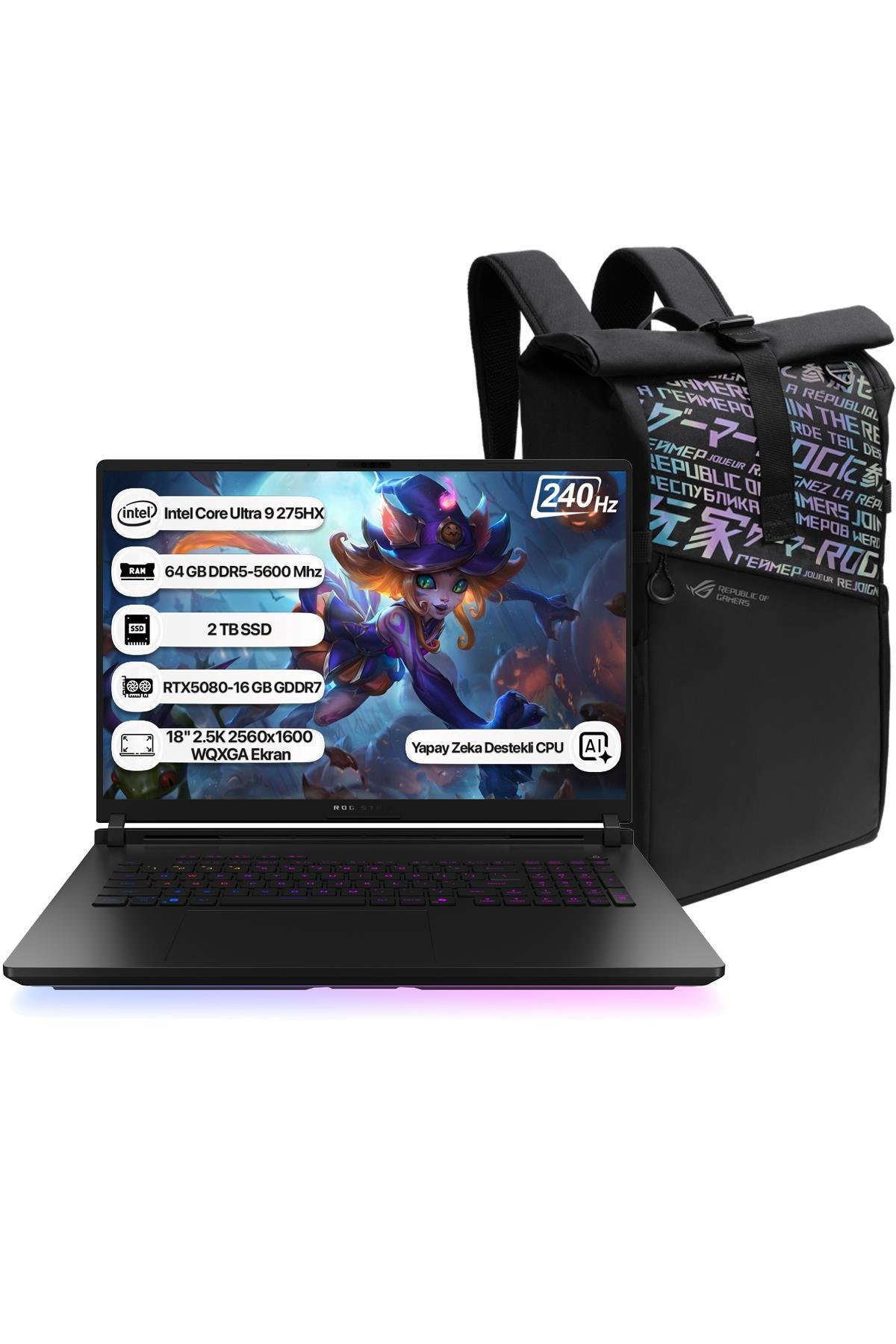 Asus Rog Strix Scar 18 G835LW-SA129 Intel Core Ultra 9 275HX NPU 13 TOPS 64GB 2TB SSD RTX5080-16GB Freedos 18