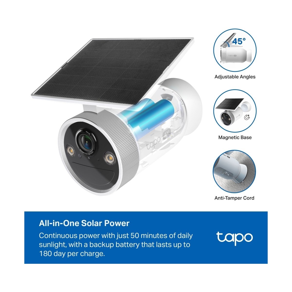 TP-LİNK Tapo C465 | 4K 8mp Ultra Hd Güneş Panelli Kablosuz Kamera | Dahili Solar Panel | 180 Gün Pil Ömrü | Hırsızlık Korumalı | Dual-Band Wi-Fi | Aı Kişi/araç Algılama | IP65 | Bulut/sd Kart Depolama