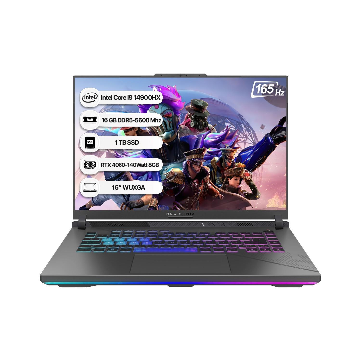 Asus Rog Strix G16 G614JVR-N3243 Intel Core i9 14900HX 16 GB 512 GB SSD RTX 4060-140Watt 165 Hz Freedos 16