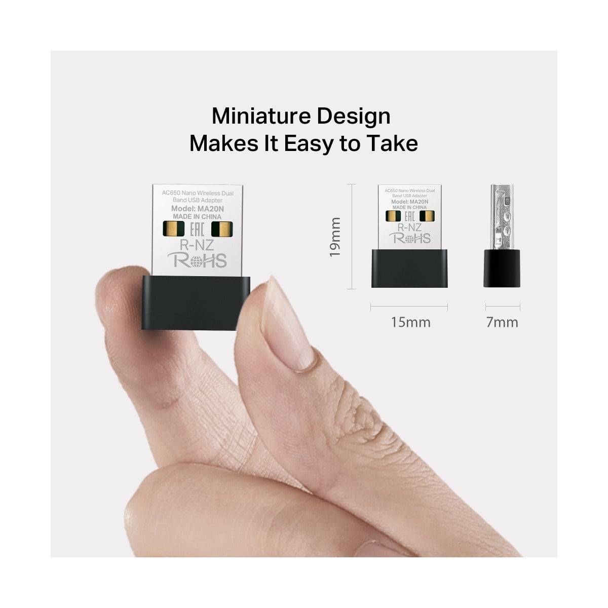 MERCUSYS MA20N | AC650 Mbps Dual-Band Wi‑Fi 5 Nano USB Adaptör | Kompakt & Tak‑Çalıştır | WPA3 | Windows 10/11