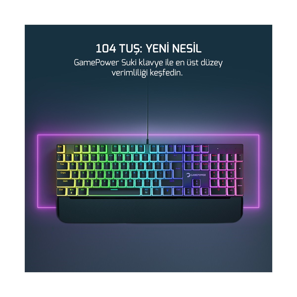 GAMEPOWER Suki Mekanik Kırmızı Switch Puding Keycaps Türkçe Q 104 Tuş USB Gaming Klavye