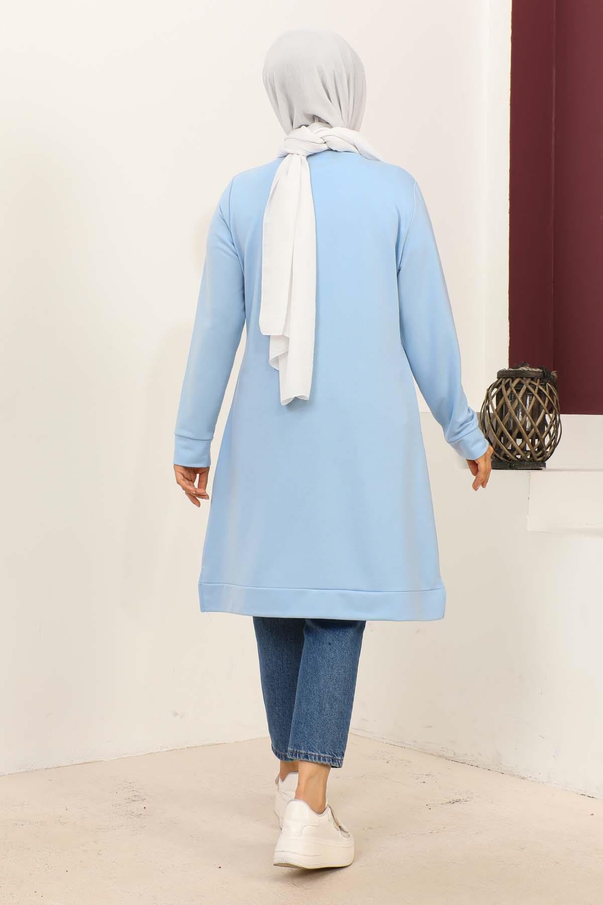 Baskılı Tesettür Tunik Mavi