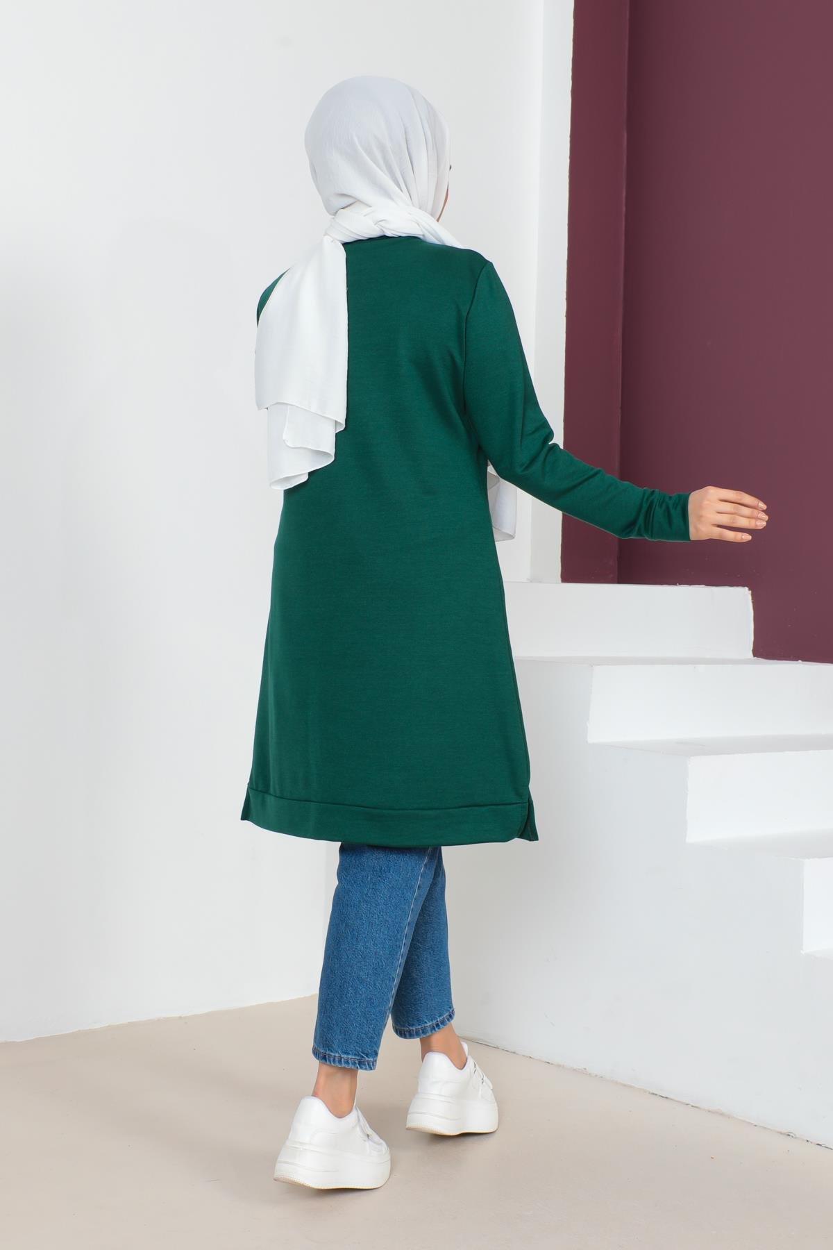 Affan Moda | Baskılı Zümrüt Tesettür Tunik i- Modern Tesettür Giyim