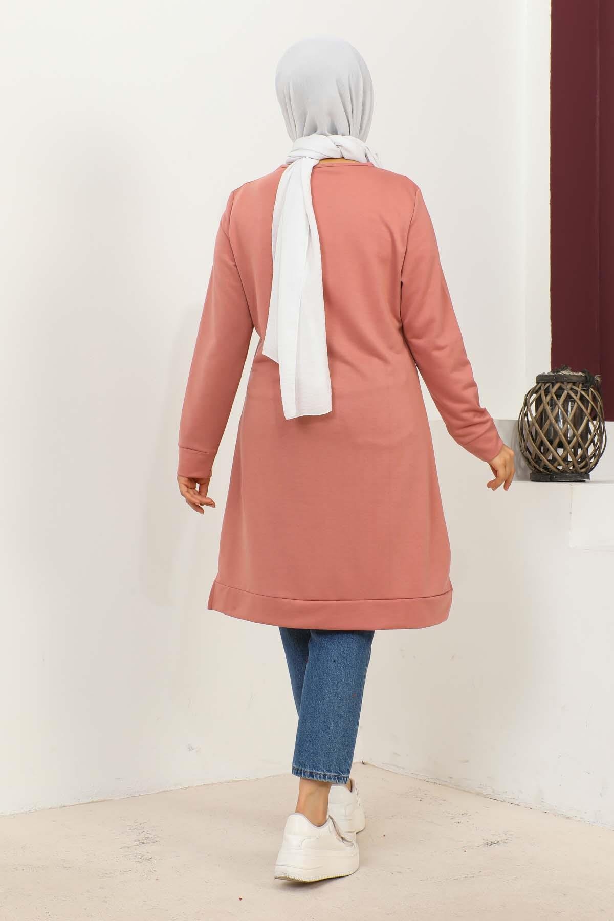 Baskılı Tesettür Tunik Gülkurusu