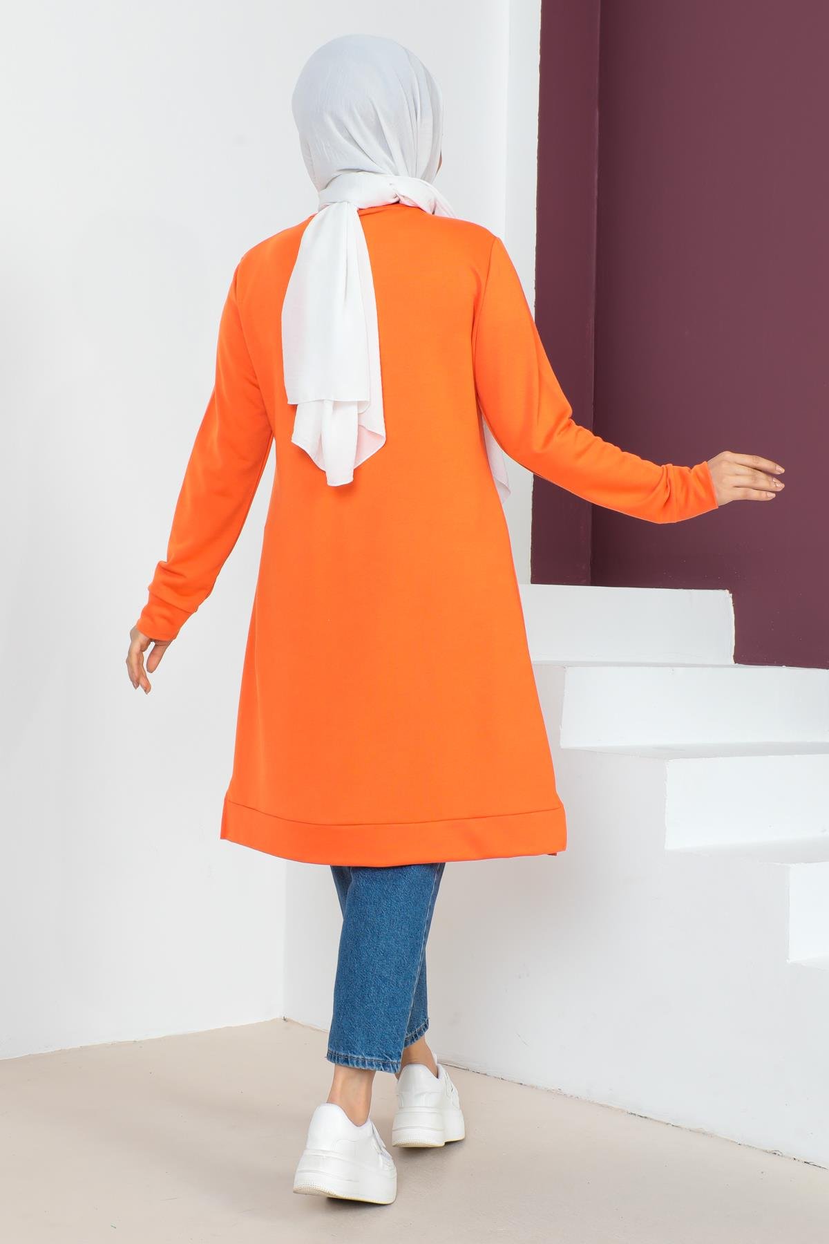 Affan Moda | Baskılı Tesettür Tunik Oranj - Modern Tesettür Giyim