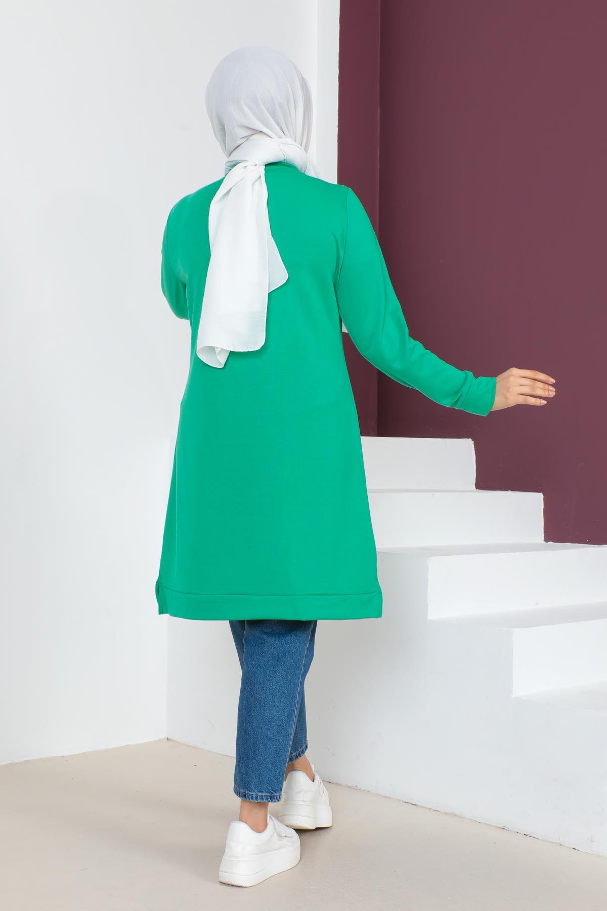 Affan Moda | Baskılı Tesettür Tunik Benetton Yeşili- Modern Tesettür Giyim