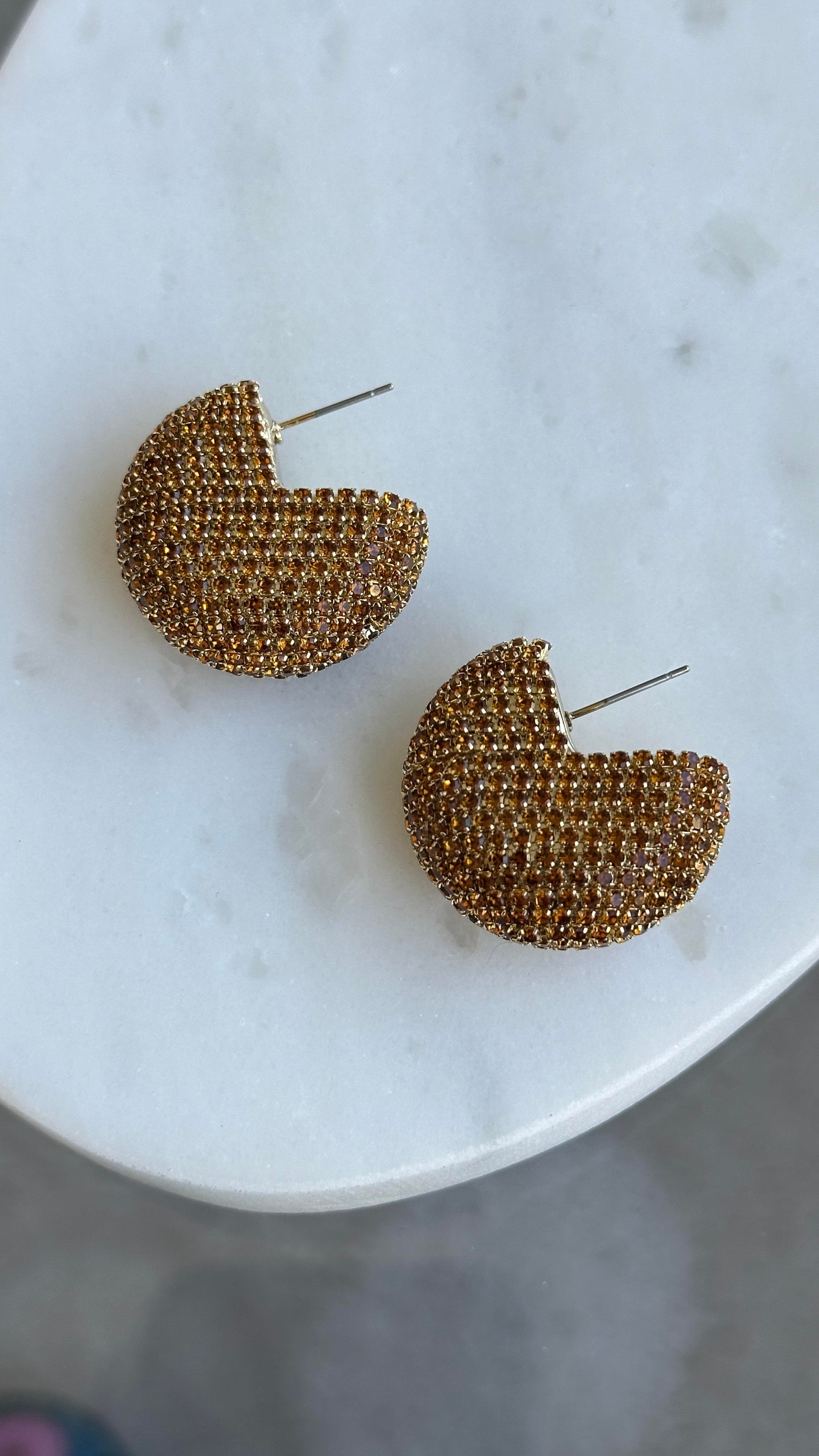 Bal Rengi Taşlı Küpe 3cm
