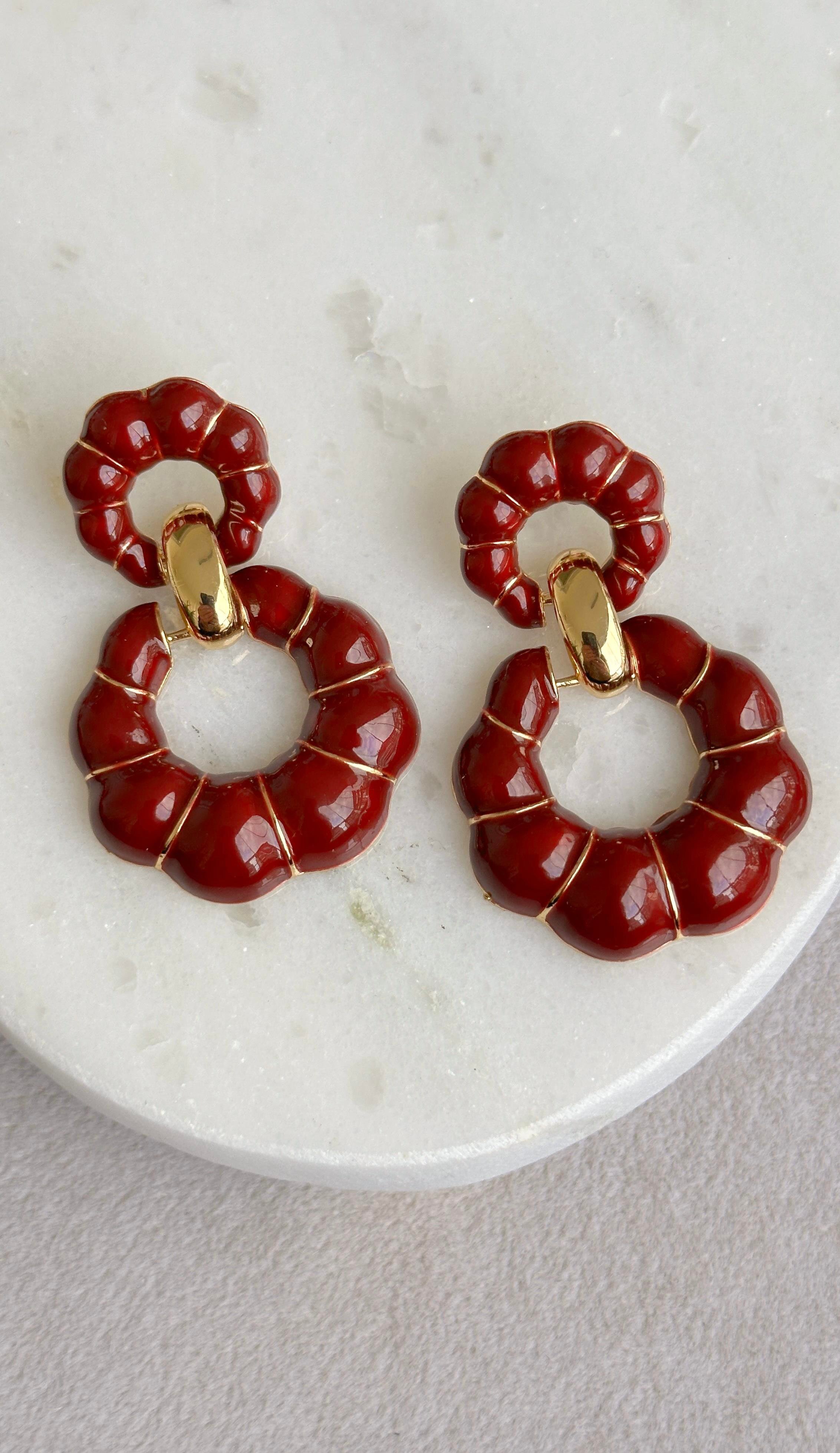 Bordo Halka Gold Küpe 5cm