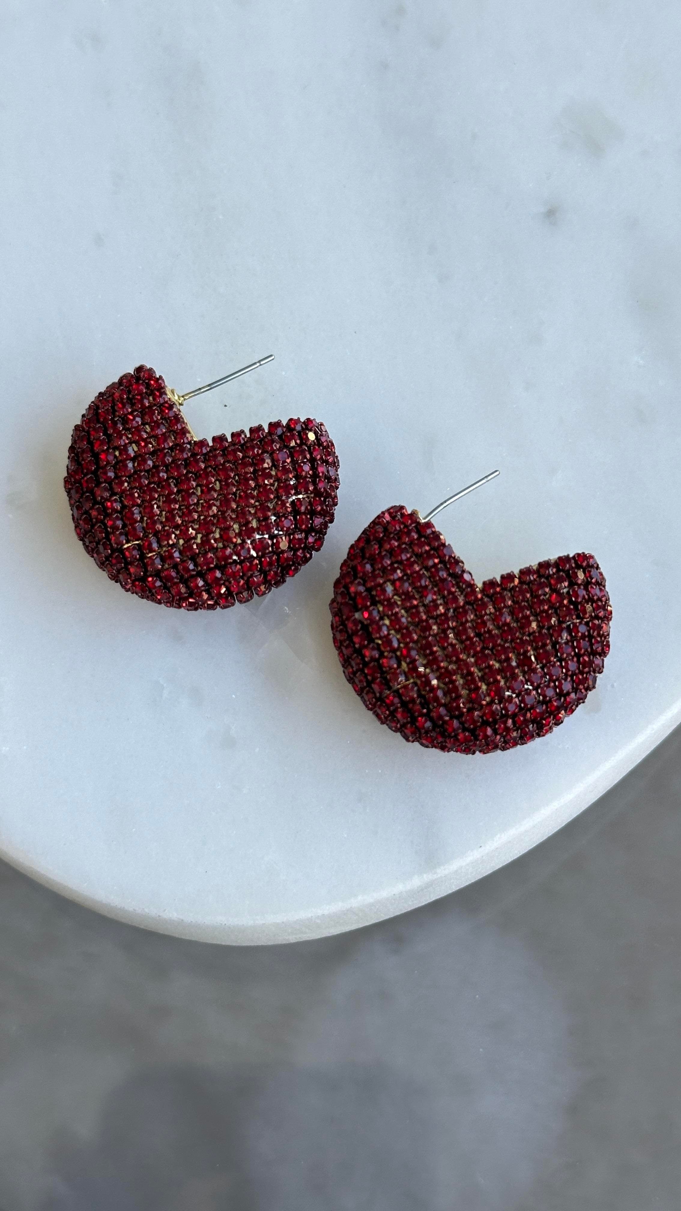 Bordo Taşlı Küpe 3cm