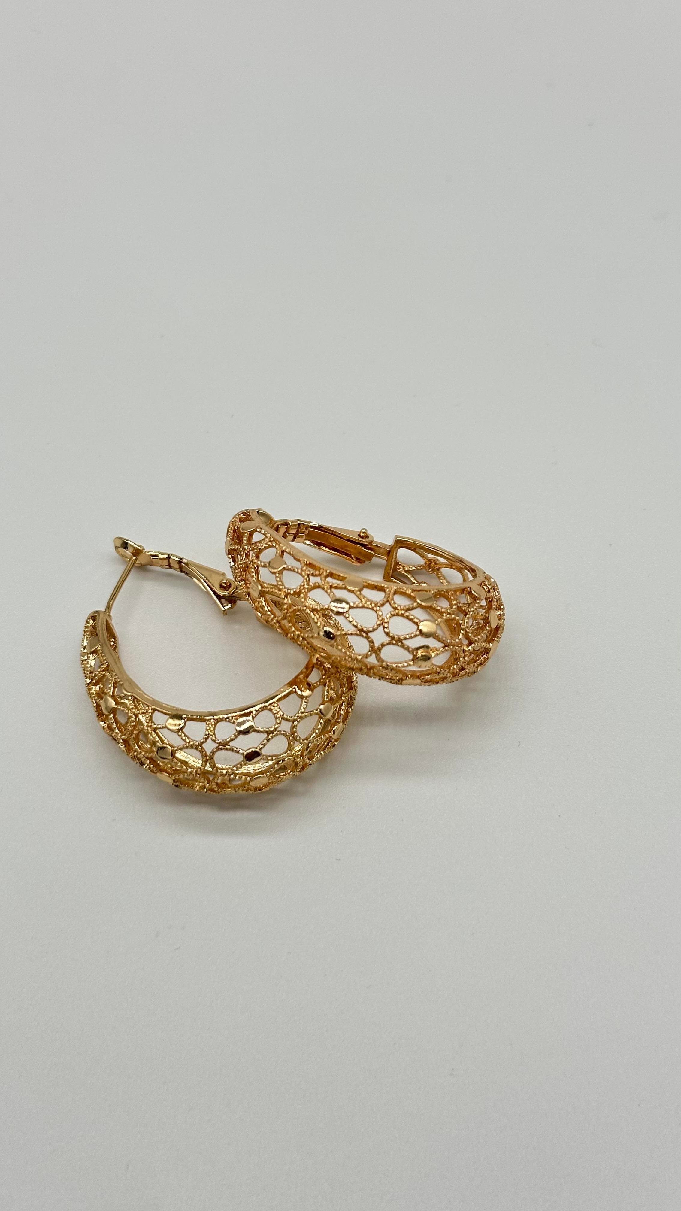 Dantel Oval Halka Küpe Gold