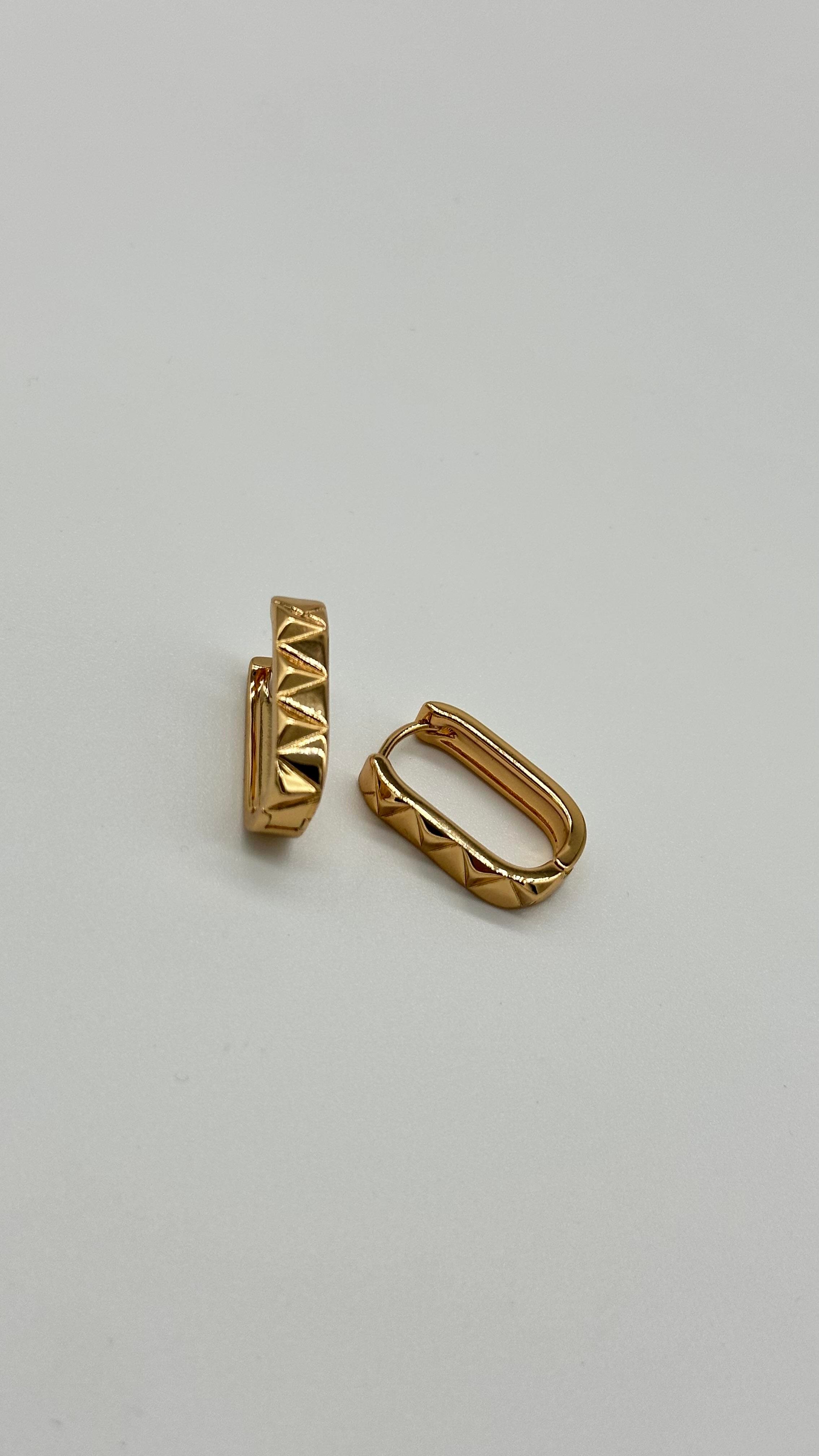 Dikdörtgen Zigzag Plaka Oval Küpe