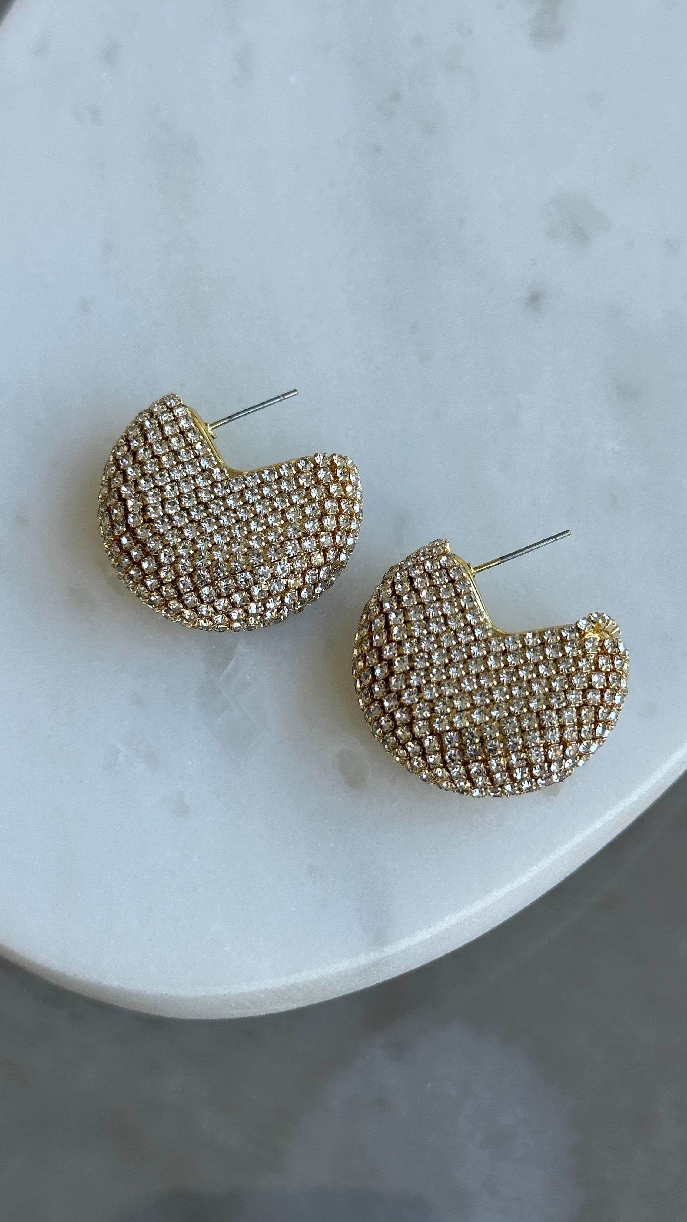 Gold Taşlı Küpe 3cm 