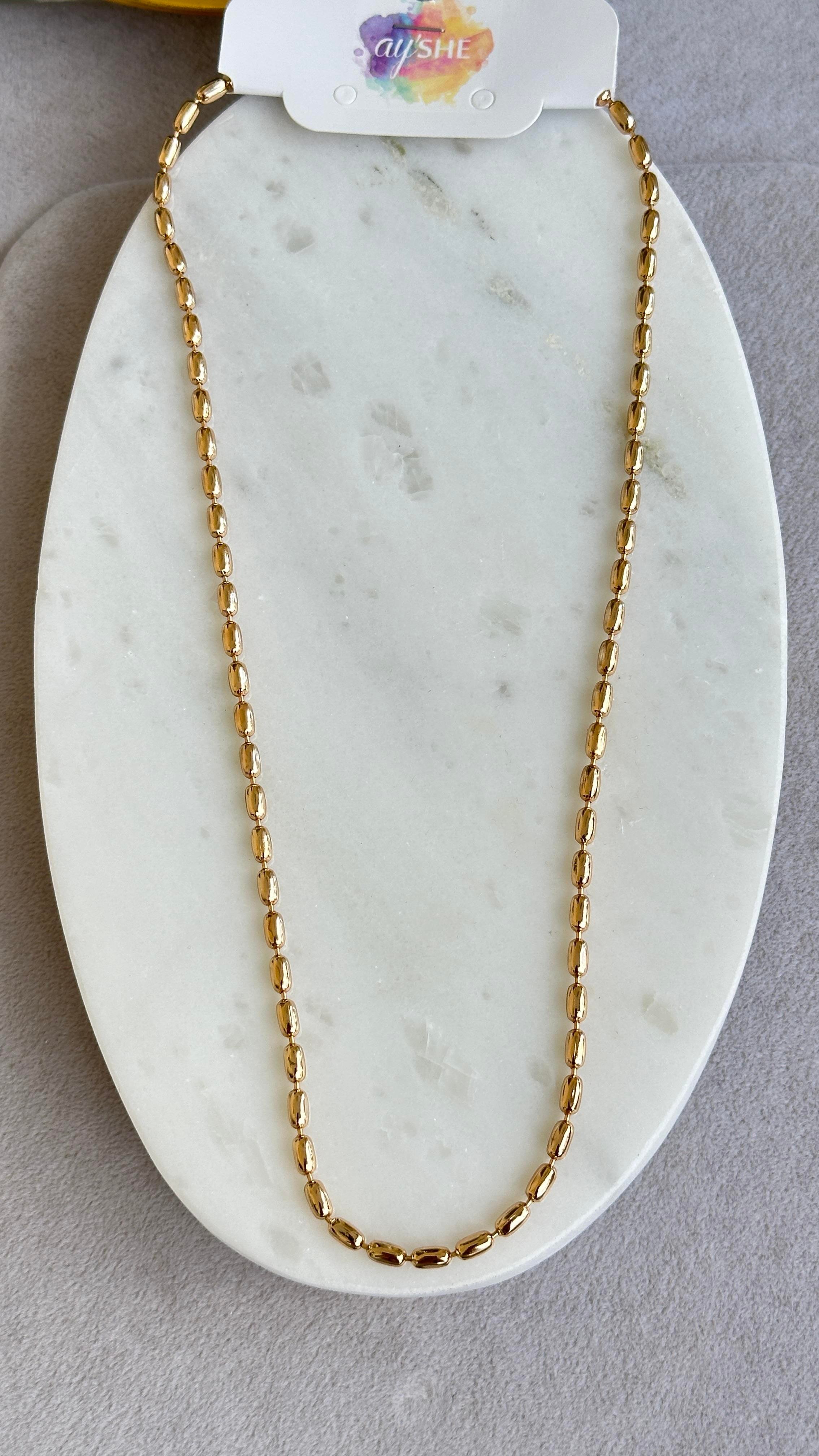 Oval Borucuklu Gold Kolye 45cm
