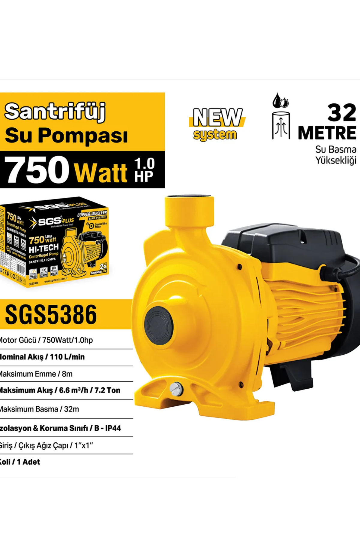 SGS SANTRİFÜJ SU POMPASI 750 WATT 1.0 HP