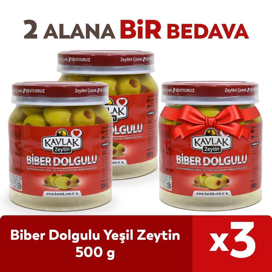 Biber Dolgulu Yeşil Zeytin 500 Gr 2 ALANA 1 BEDAVA 