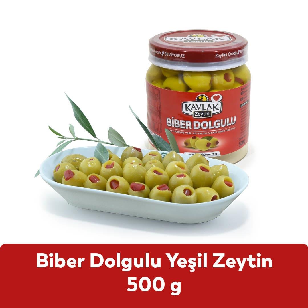 Biber Dolgulu Yeşil Zeytin 500 Gr