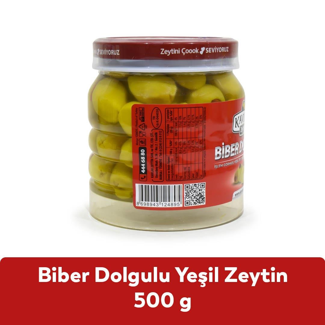 Biber Dolgulu Yeşil Zeytin 500 Gr