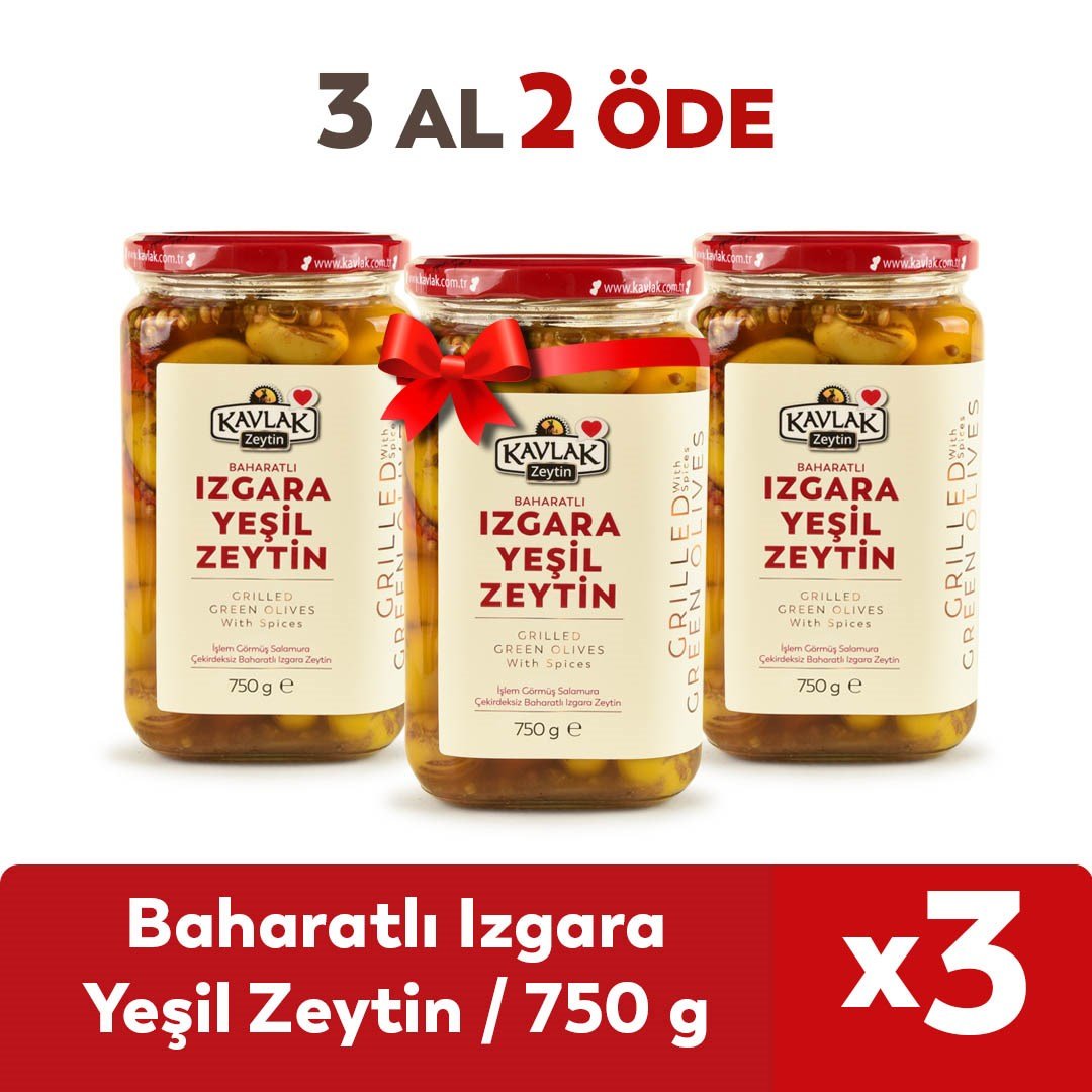 Izgara Yeşil Zeytin 750 Gr Cam Kavanoz 3 Al 2 Öde