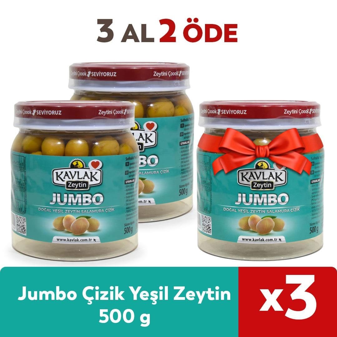 Jumbo Çizik Yeşil Zeytin 500 Gr 3 Al 2 Öde