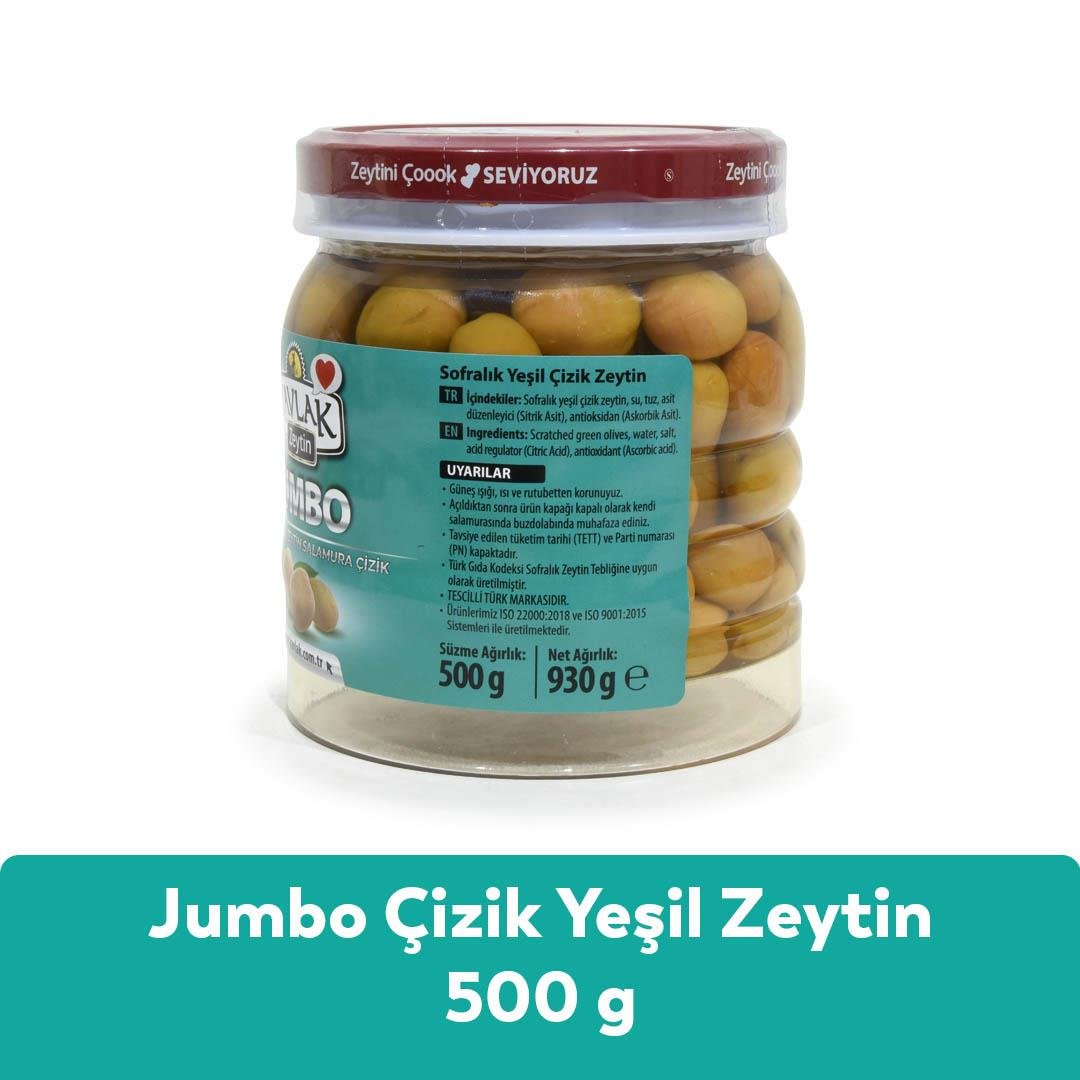 Jumbo Çizik Yeşil Zeytin 500 Gr