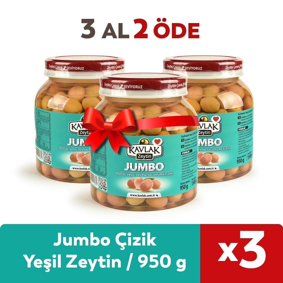 Jumbo Çizik Yeşil Zeytin 950 Gr 3 Al 2 Öde