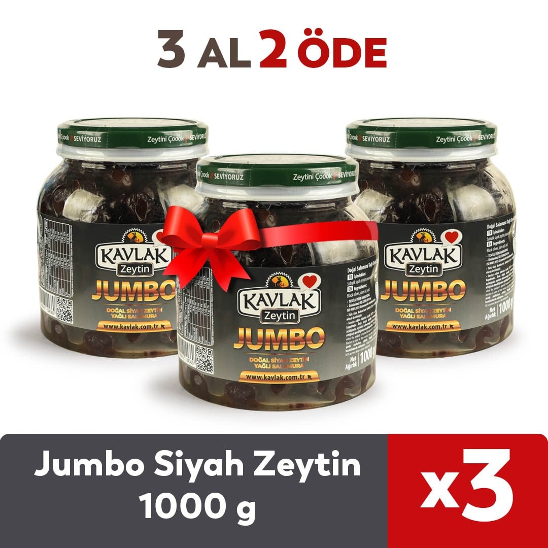 Jumbo Gemlik Siyah Zeytin 1 Kg Pet 3 AL 2 ÖDE
