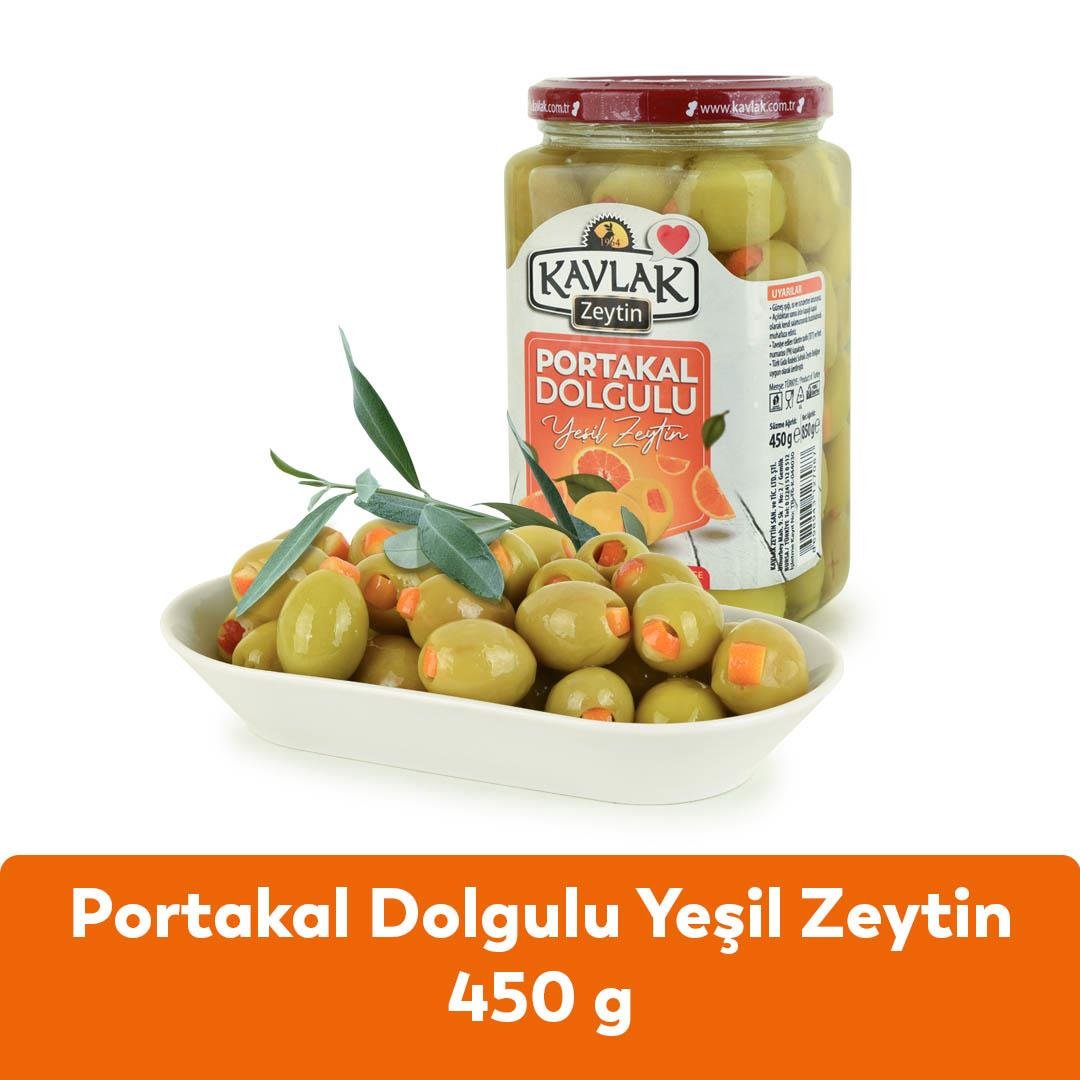 Portakal Dolgulu Yeşil Zeytin 450 Gr Cam Kavanoz