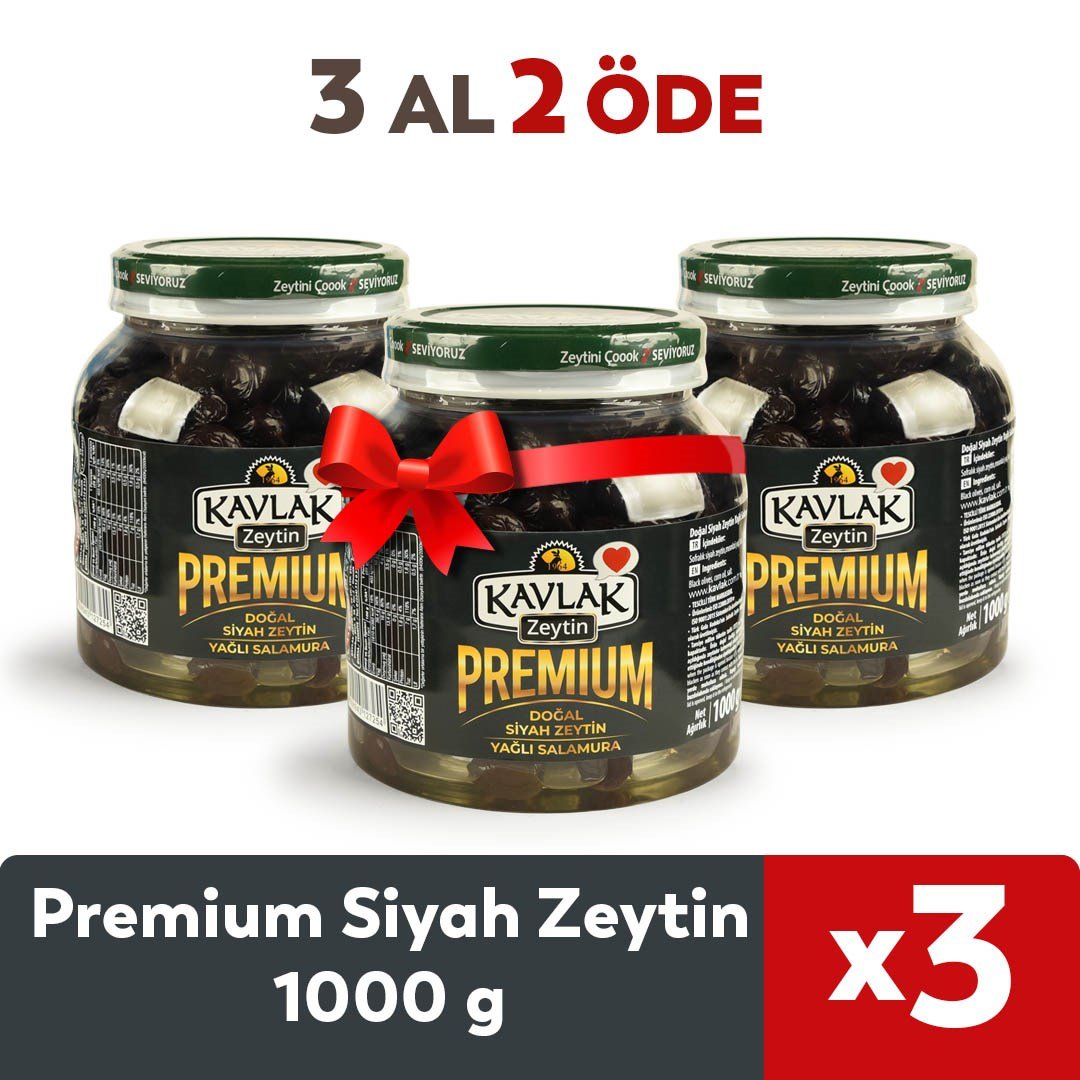 Premium Gemlik Siyah Zeytin 1 KG Pet 3 AL 2 ÖDE
