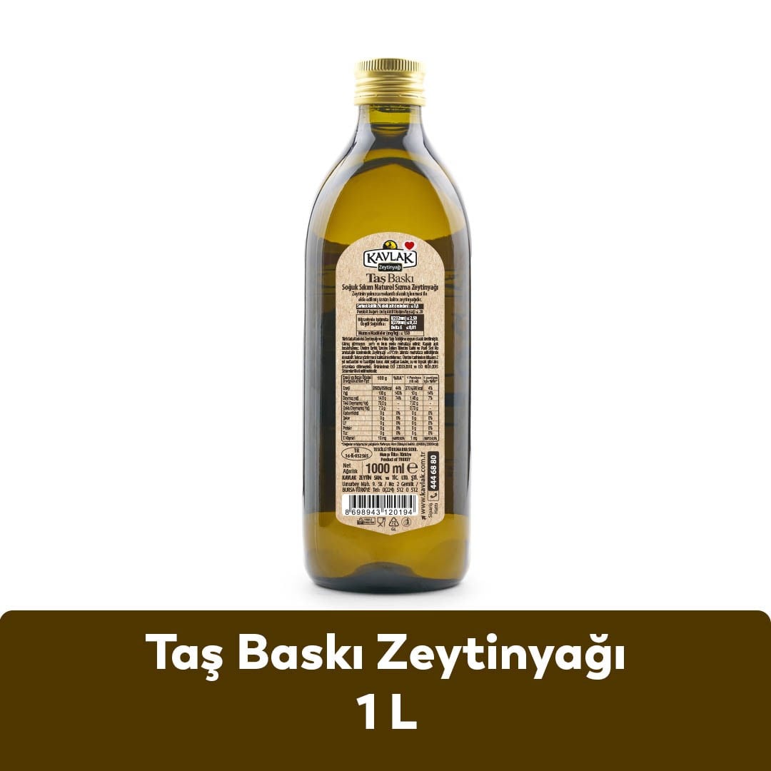 Taş Baskı Soğuk Sıkım Zeytinyağı 1 lt Marasca Cam Şişe