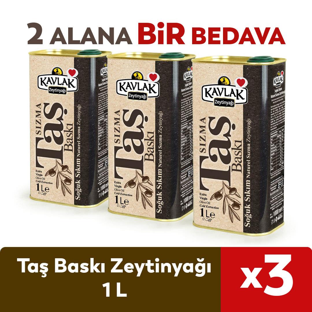 Taş Baskı Soğuk Sıkım Zeytinyağı 1 lt 2 ALANA 1 BEDAVA 
