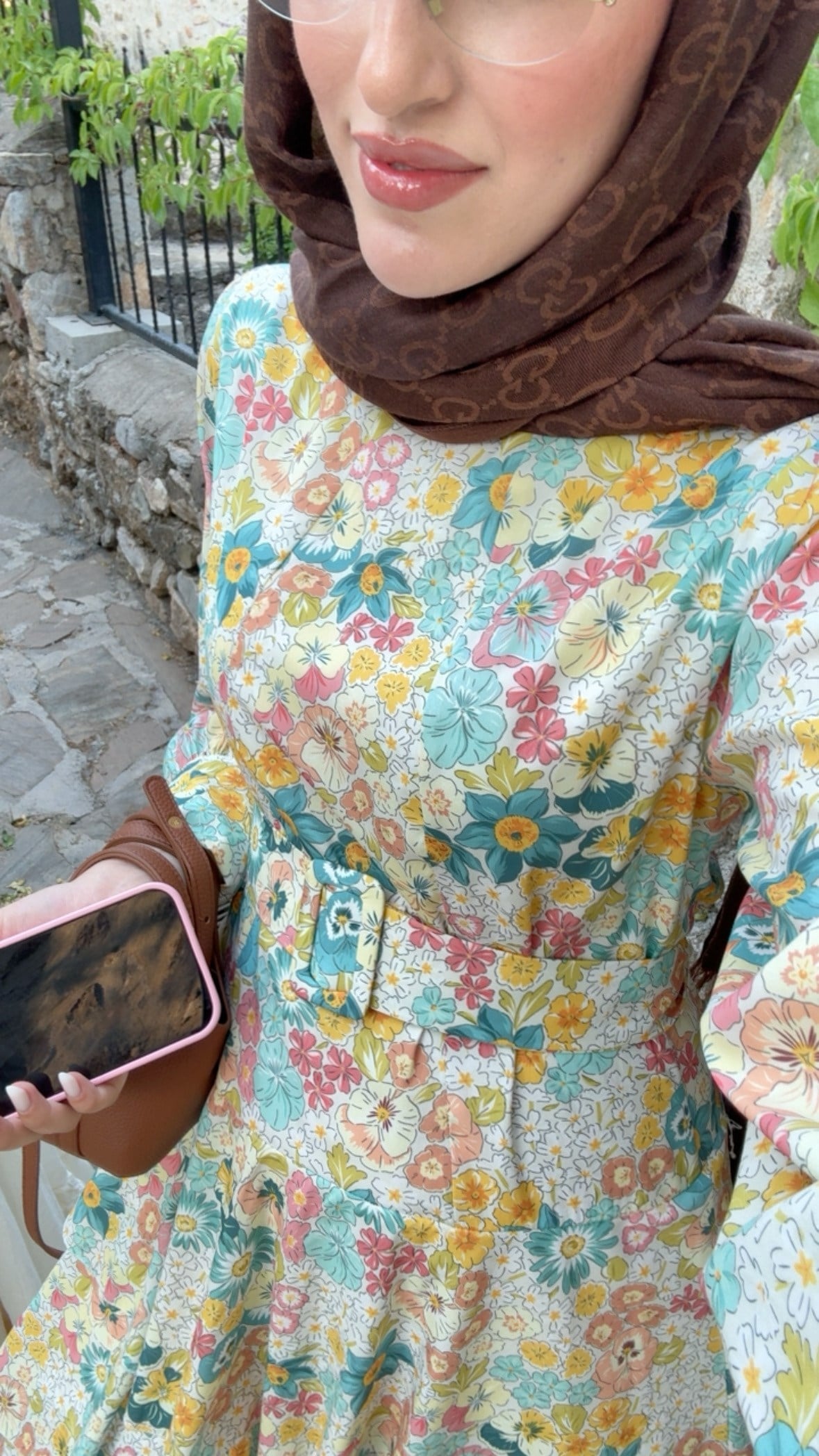  Alessa Kemerli Çiçek Desenli Elbise - Sarı -2715