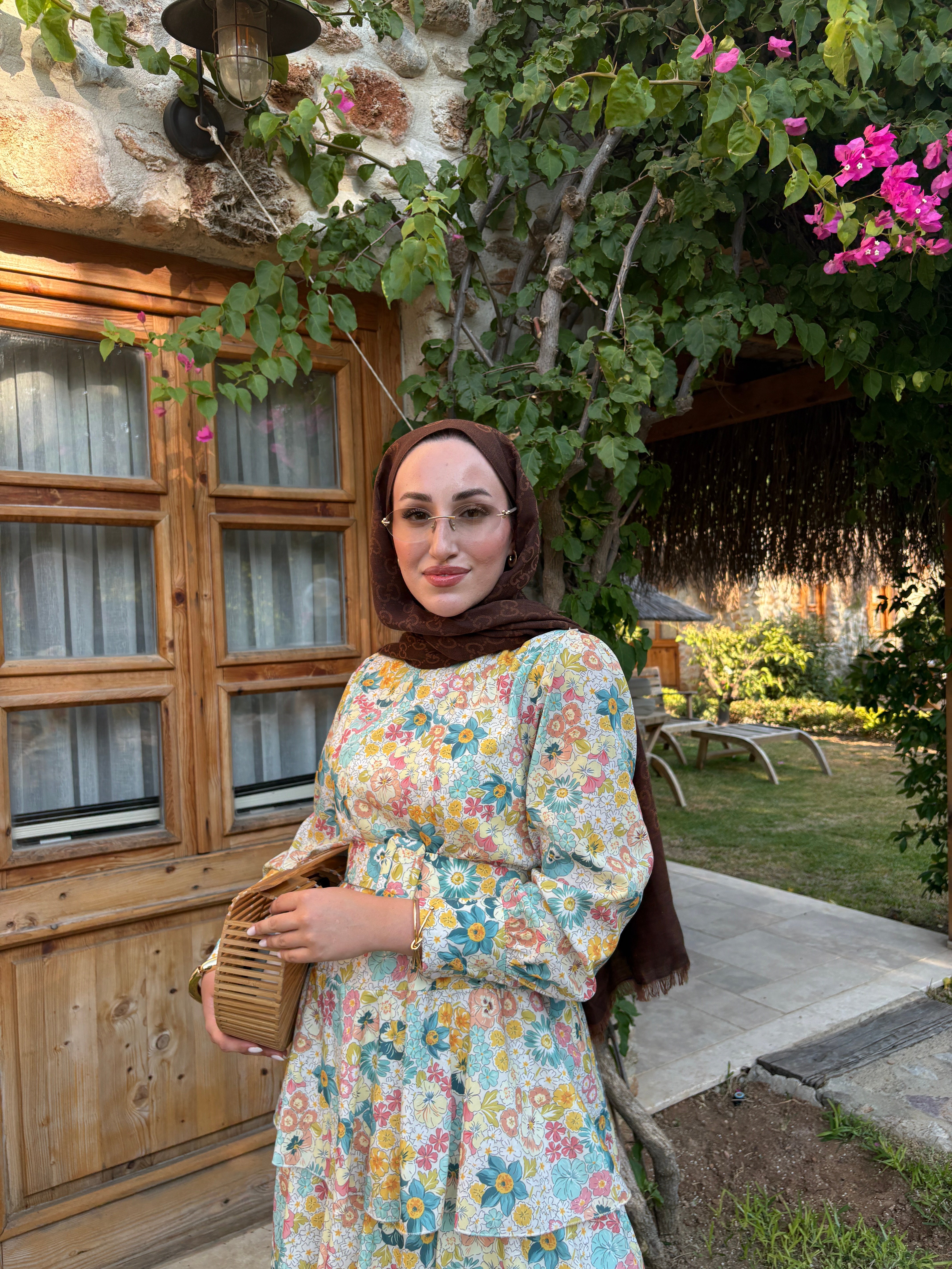  Alessa Kemerli Çiçek Desenli Elbise - Sarı -2715