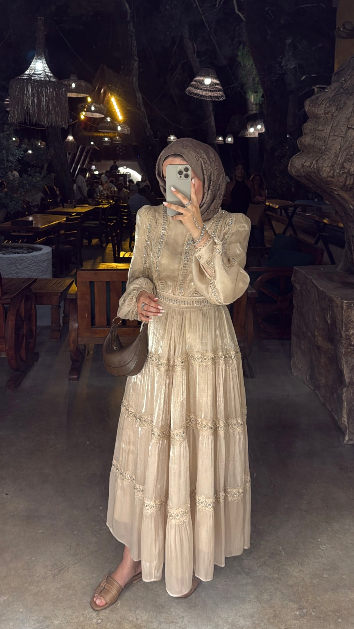 Alezia Taşlı İthal Elbise - Bej-3527