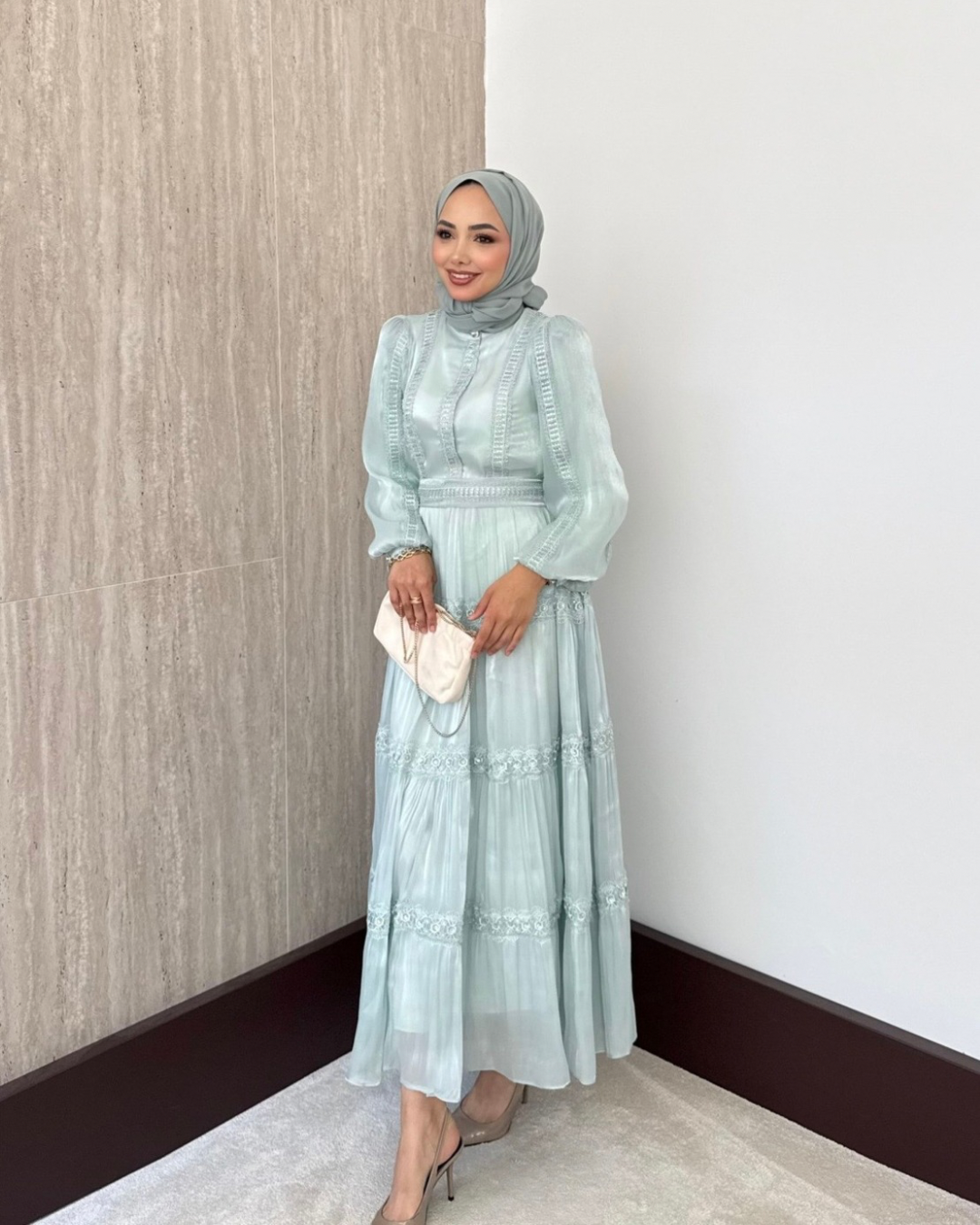 Alezia Taşlı İthal Elbise - Mint-3527