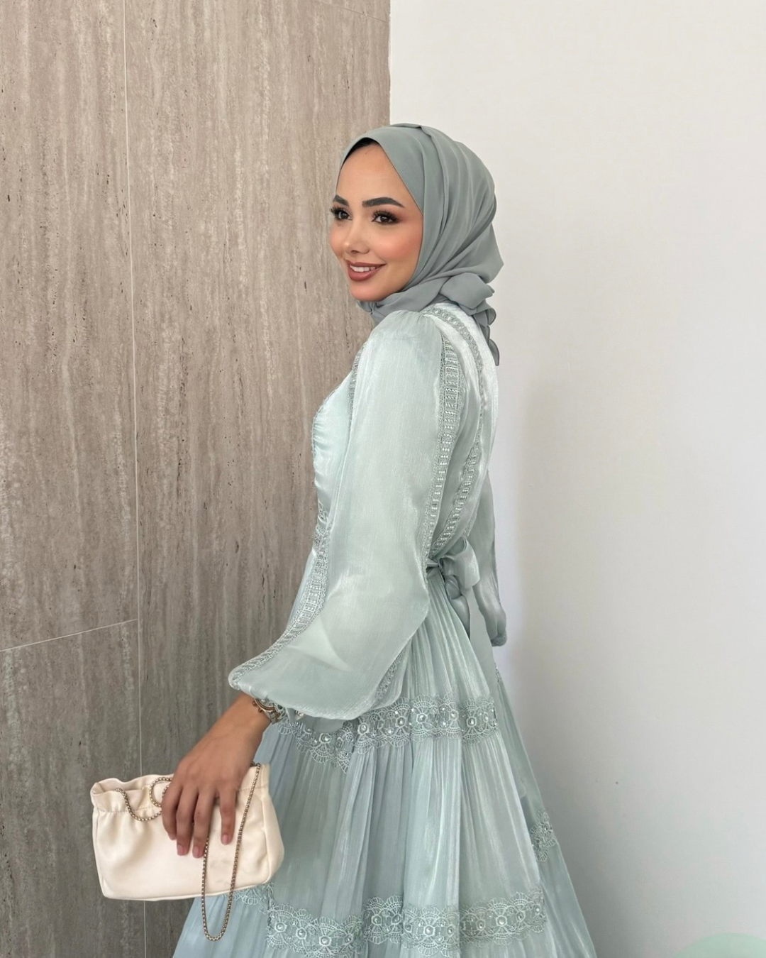 Alezia Taşlı İthal Elbise - Mint-3527