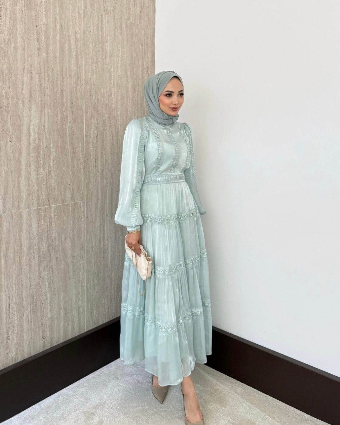 Alezia Taşlı İthal Elbise - Mint-3527
