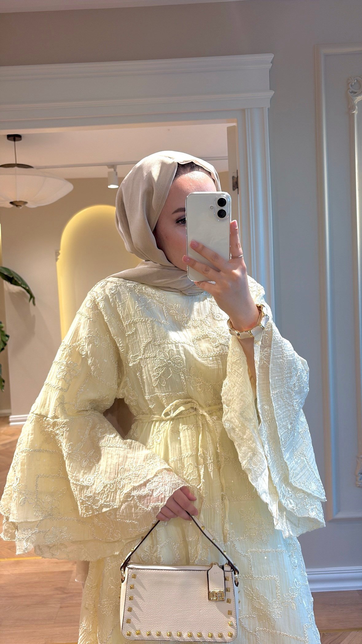Alia Payet İşlemeli Dantel Elbise - Ekru-1428