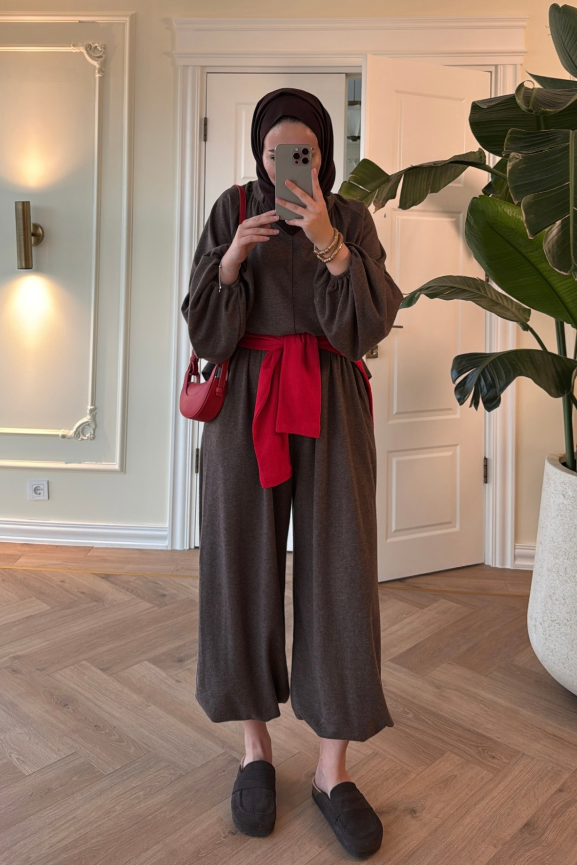 Asos Şalvarlı Pantolonlu Takım - Acı Kahve-7015