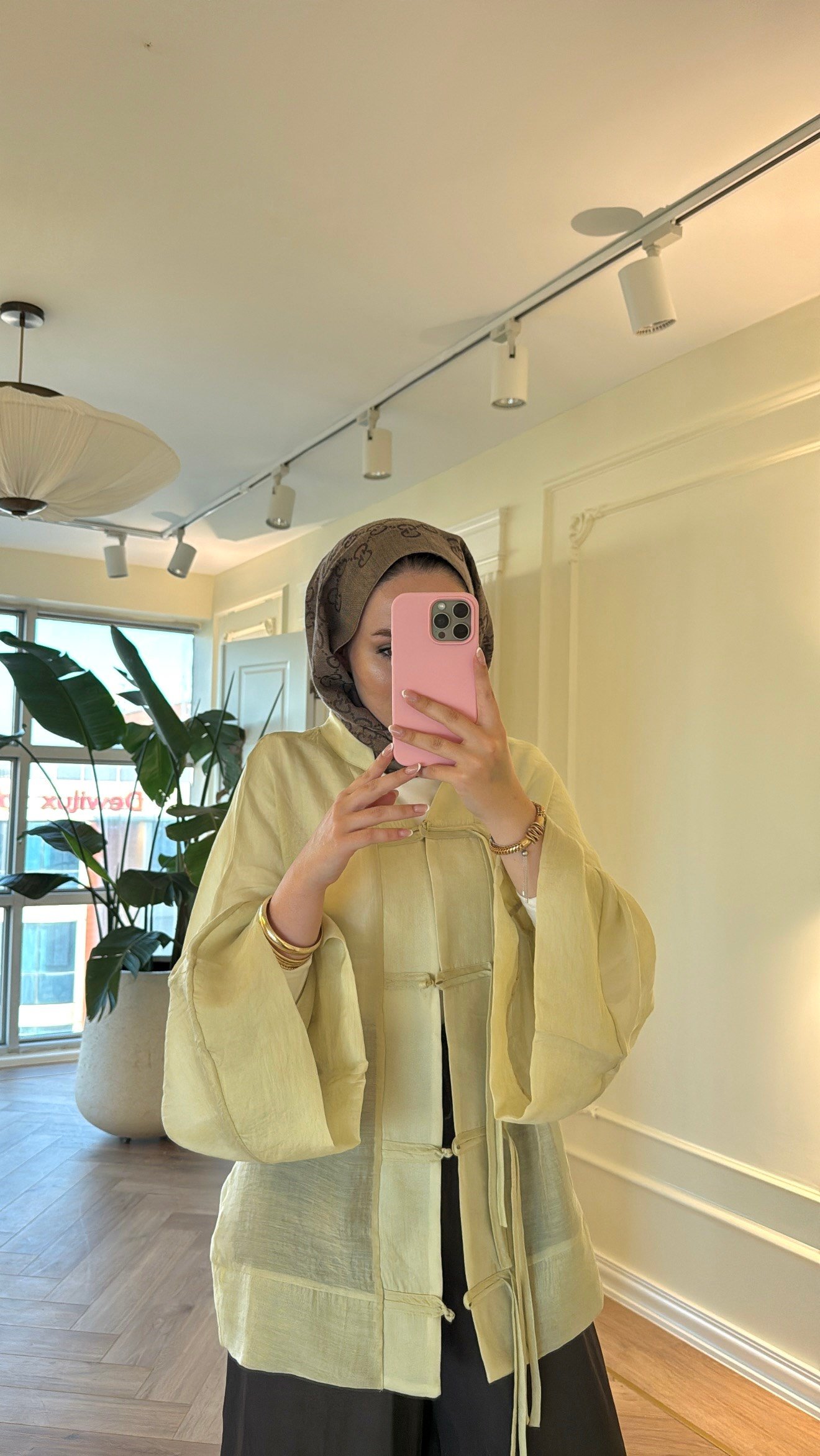 Begonya Çin Düğme Detaylı Gömlek - Fıstık Yeşili-7826