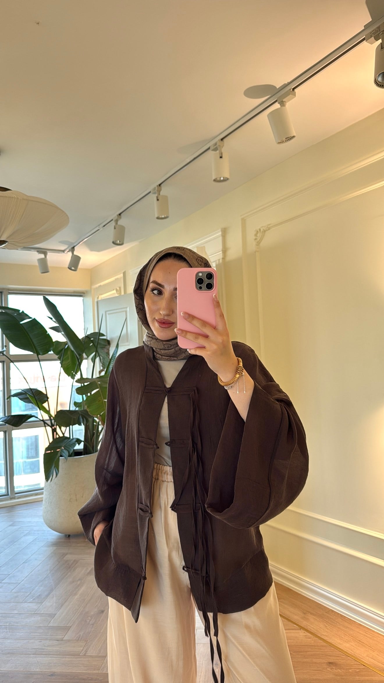 Begonya Çin Düğme Detaylı Gömlek - Kahve-7826